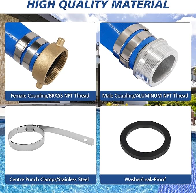 2" x 50 ft Backwash Hose for Swimming Pools, Heavy Duty PVC Lay Flat Water