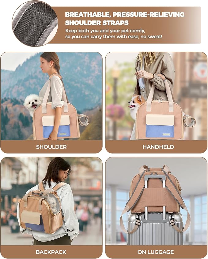 Expandable Cat & Small Dog Carrier Backpack, Soft-Sided Airline-Approved Pet Travel Bag with Dual-Side Expansion, Under-Seat Fit, Breathable Mesh, for Hiking, Vet Visits & Trips (Up to 22 lbs)
