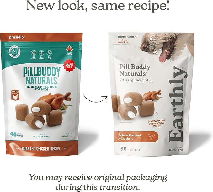 Earthly Pill Buddy Naturals - Chicken Recipe Pill Hiding Treats for Dogs - Make A Perfect Pill Concealing Pocket Or Pouch for Any Size Medication - 90 Servings