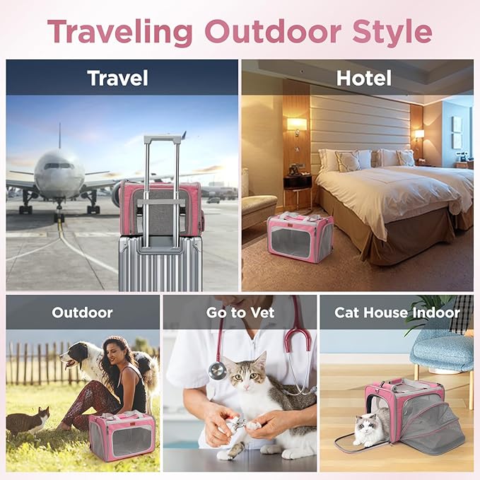 Soft Cat Carriers Pink Small Dog Carrier Airline Approved,Expandable Pet Carrier,Strudy,Ventilated,Soft Sided Pets Carriers Cage,Durable Small Animals Travel Bag Outdoor Carry Kennel