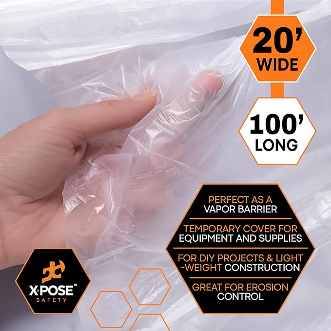 Xpose Safety Clear Plastic Sheeting (Bulk Half Pallet 25 Pack) – 20' x 100' Rolls – Heavy Duty 5.2 Mil Poly Sheet – Waterproof, Dustproof, Vapor Barrier – for Construction, Painting, Industrial Use