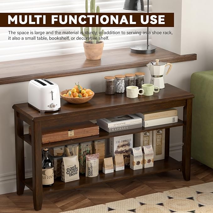 Shoe Bench Storage Rubberwood, Entryway Bench