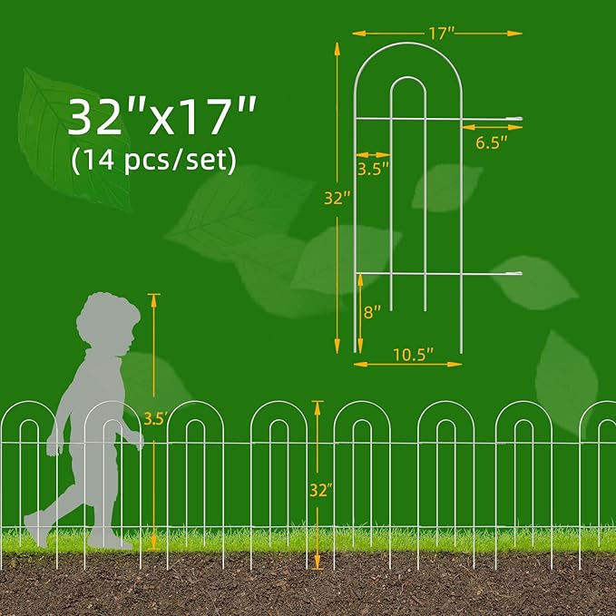 Decorative White Garden Border Fence 32inX20ft Rustproof Landscape Metal Edging Patio Decor Yard Fencing Patio Flower Bed Garden Fencing for Outdoor