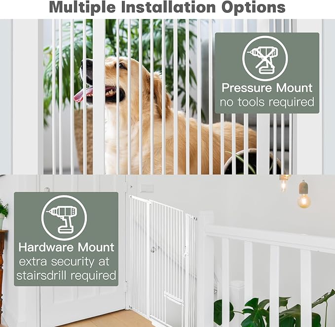 55 Inch Extra Tall Pet Gate with Small Cat Door,29.55"-46.06" Adjustable Wide Dog Gate, Tall Cats Gates for Doorway, Stairs, House(White)