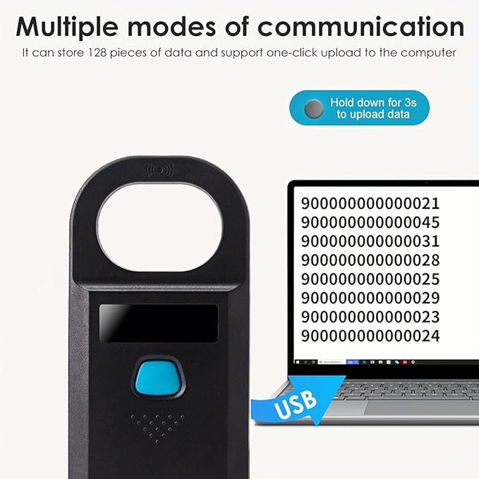 Pet Microchip Scanner, 134.2KHz/125KHz RFID Reader for Dogs Cats, ISO 11784/11785 FDX-B EMID Animal Chip Reader with 128 Data Storage, Pet ID Tag Scanner for Sheep/Rabbit/Pig/Animal