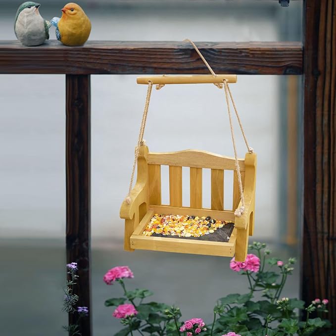 GDYOOSHOW Set of 2 Regency Porch Swing Bird Feeder Cedar Bench Shaped Squirrel Feeder for Outside Draining Metal Mesh Base (Light Yellow 2pcs)