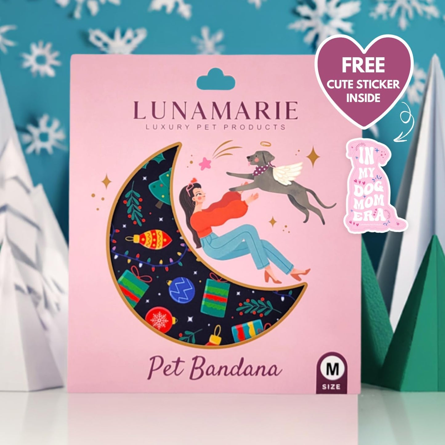 LunaMarie - Luxury Pet Birthday Bandanas -Premium & Silky Poly Fabric | 100% Handmade | Custom Shape Dual Layered (Christmas Tree, Large)