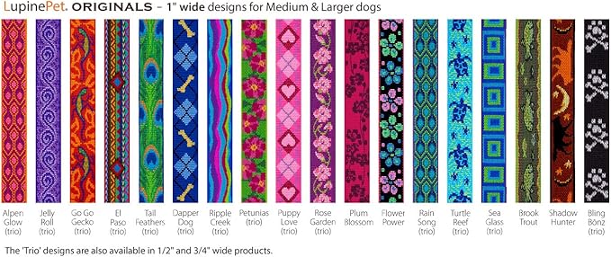 LupinePet Originals 1" Jelly Roll 12-20" Adjustable Collar for Medium and Larger Dogs