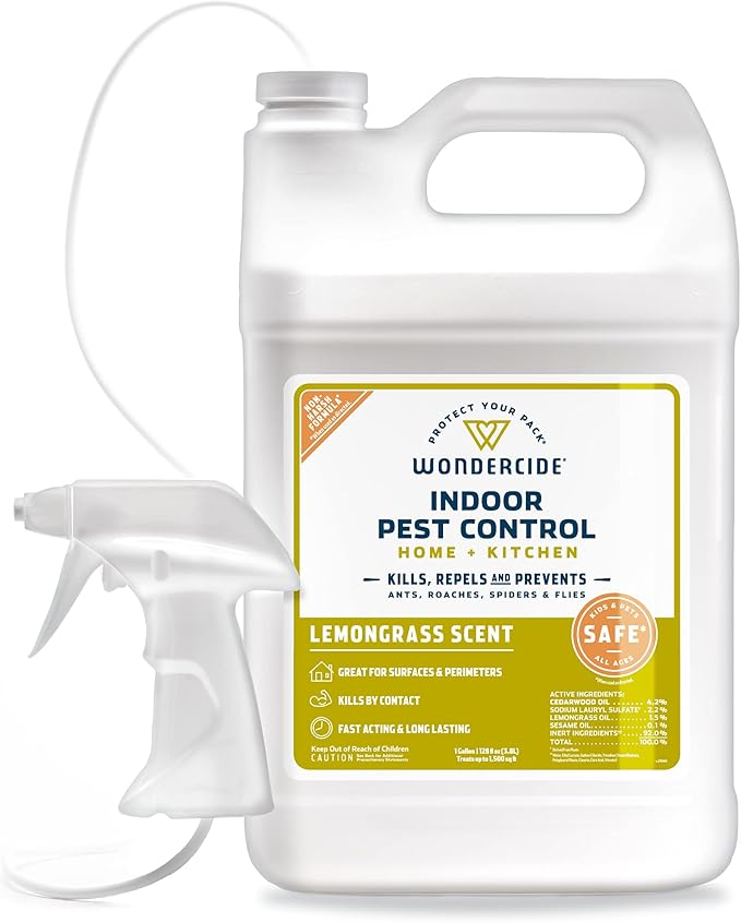 Wondercide - Indoor Pest Control Spray for Home and Kitchen - Ant, Roach, Spider, Fly, Flea, Bug Killer and Insect Repellent - with Natural Essential Oils - Pet and Family Safe — Lemongrass 128 oz