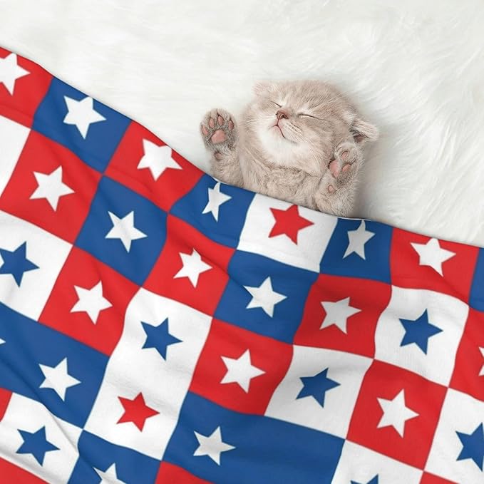 Two Sided Pet Cuddler Blanket for Anxiety Calming, American Flag Plaid Pattern, Reversible Plush Design with Bubble Dot Pattern Provides Familiar Surface Anywhere