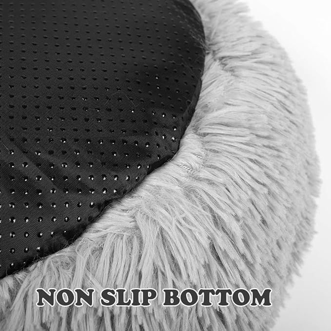 otoez Kitten Puppy Bed Extra Small XS Round Dog Cat Beds Anti Anxiety Plush Pet Calming Donut Bed with Non-Slip Waterproof Bottom, Washable (15.7", Light Grey)