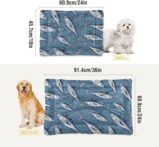 Pet Bed Marine Tuna Fish Dog Bed Mat Absorbing Non Slip Pad Pet Sleeping Mat for Small, Medium, and Large Dogs Puppy Cat 36 in x 24 in