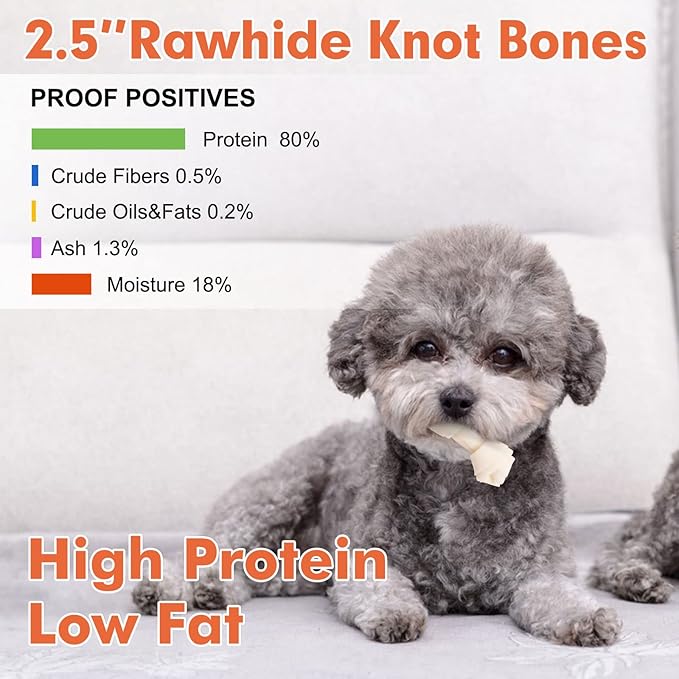 MON2SUN Dog Rawhide Knot Bones Small Rawhide Mini Chew Bones Natural 2.5 Inch 100 Count for Puppy and Small Dogs