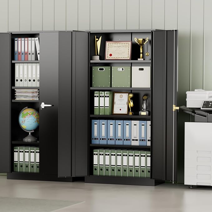 INTERGREAT 72-Inch Metal Storage Cabinet for Garage, Lockable Steel Cabinet with Doors and Adjustable Shelves, Black Locking Storage Unit for Office, Home, Gym, and School.