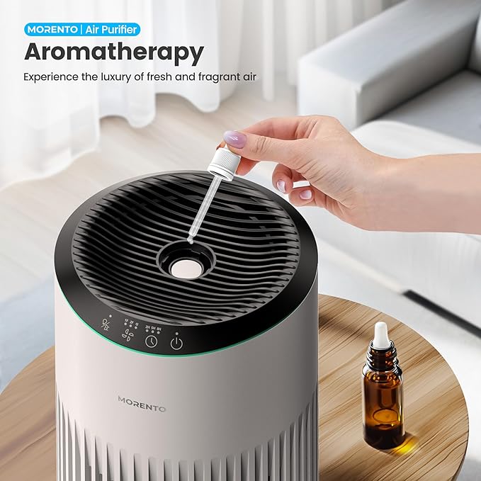 Air Purifiers for Bedroom Home for Smoke Pet Dander Odors, Air Purifier with Sleep Mode Small Air Purifier with Fragrance Sponge for Bedroom Office, Blue Ambient Light, 23dB Quiet, 2 Pack White