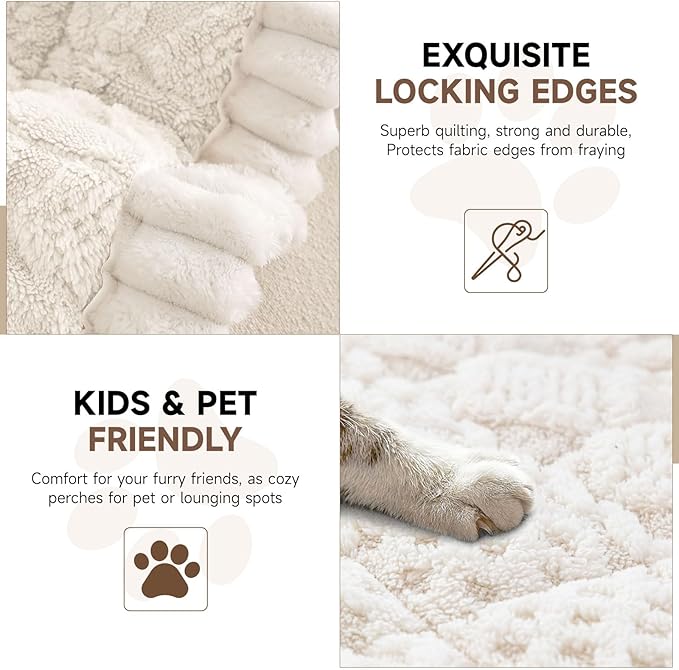 OTOB Couch Covers for 3 Cushion Sofa Pet Friendly Washable, All Seasons Non Slip Plush Fuzzy Sofa Covers, Geometric Jacquard Soft Cozy Dog Bed Mat Sofa Slipcovers Protector (White, 27.6" x 82.7")