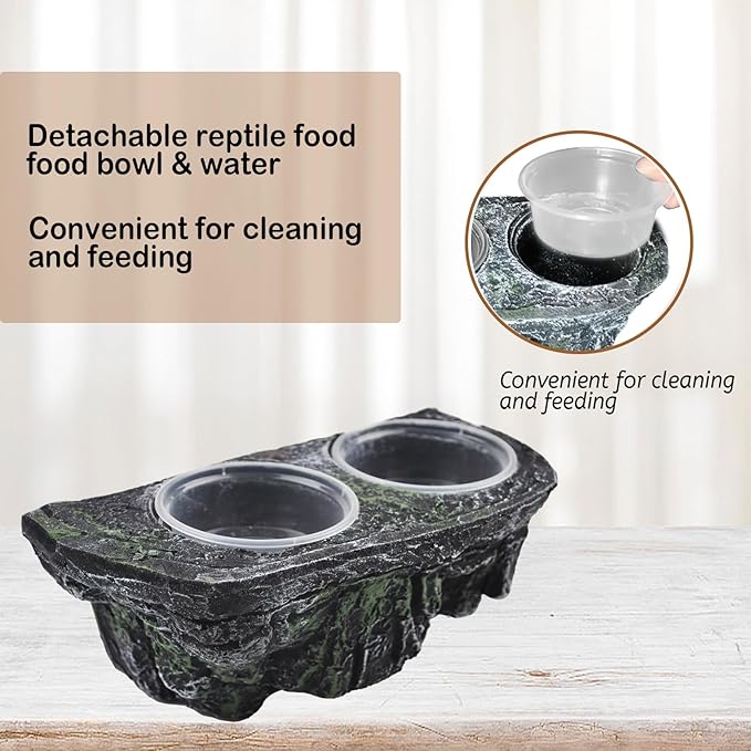 kathson Magnetic Reptile Feeder Ledge,Double Bowl Magnetic Lizard Food and Water Dish Crested Gecko Feeding Bowls with Suction Cup Reptile Food Bowl Accessories for Chameleon Spider