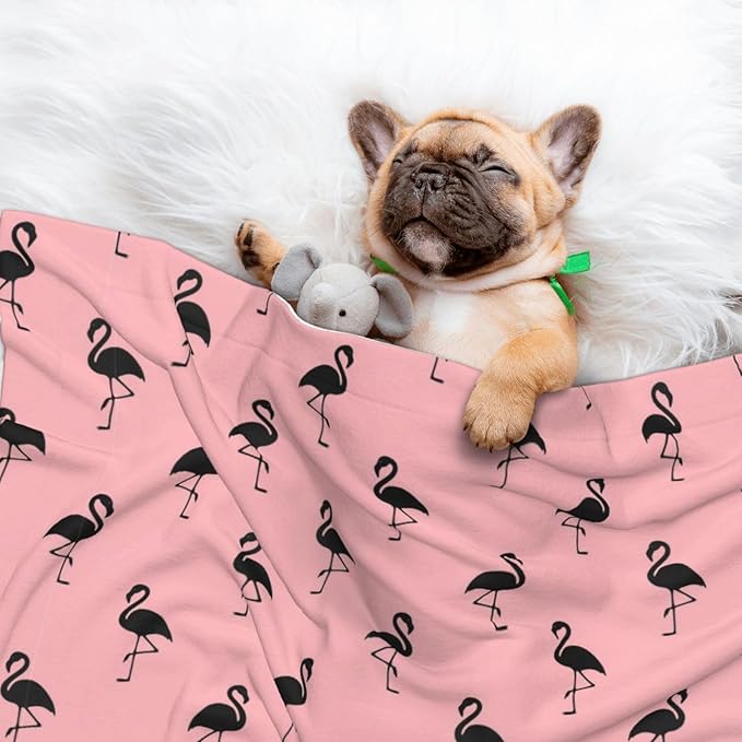 Pet Blanket for Travel and Home, Pink Flamingo, Reversible Plush Dot Design with Soft Grip Texture on One Side Perfect for Car Seats Moving Vehicles