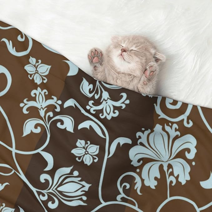 Vintage Floral Blanket for Dog Cat - Retro Light Blue Flower Throw Blanket 30x20 Pet Blanket for Couch Sofa Bed