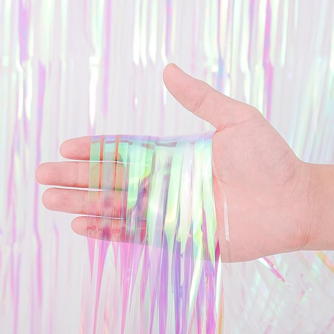 3 Pack 3.3x8.2 Feet Iridescent Transparent Foil Fringe Backdrop Curtains, Tinsel Streamers Birthday Party Decorations, Fringe Backdrop for Graduation Baby Shower Gender Reveal Disco Party