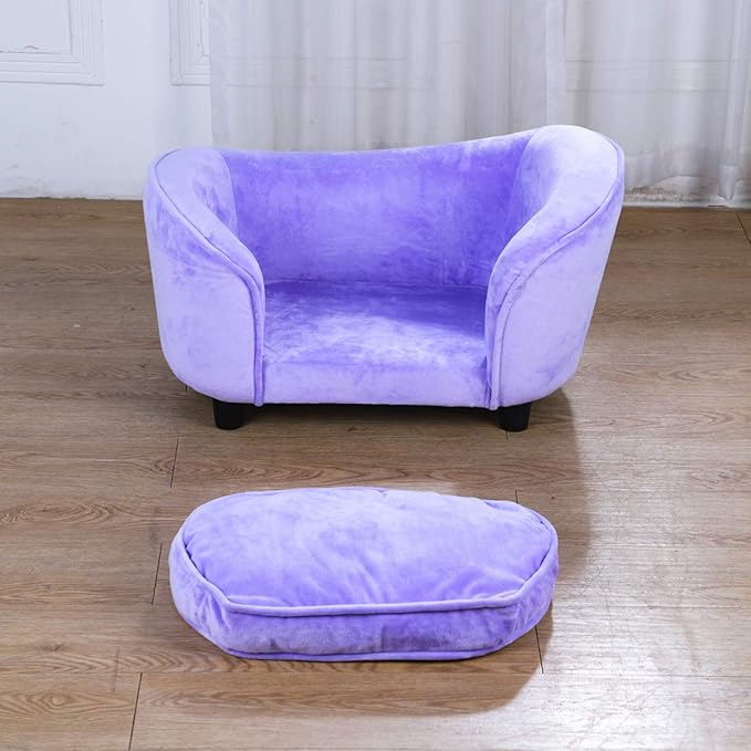 Getifun Pet Bed Sofa, Velvet Couch with Removeable Washable Cushion for Small Dog Cat (Purple)