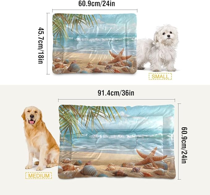 Sea Starfish Beach Dog Bed Cat Bed with Non-Slip Bottom, Kennel Bed Crate Soft Pet Bed Mattress Washable Pets Bed Pad for Small Medium Large Dogs Cats,36x24in