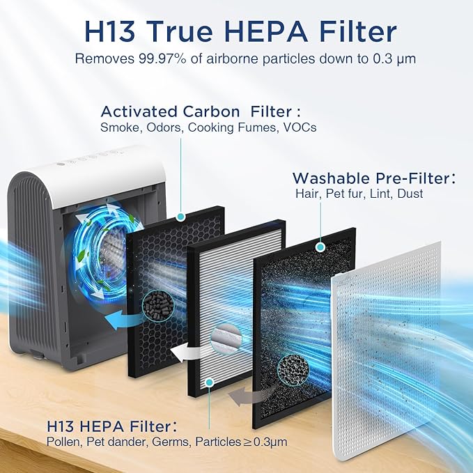 Air Purifiers for Home Large Room Up to 2590 ft² with PM 2.5 Display Air Quality Sensor, DBFIT H13 HEPA Air Purifier with Washable Filter, Auto Mode, Air Cleaner for Smoke Dust Pollen Pets Hair Odo