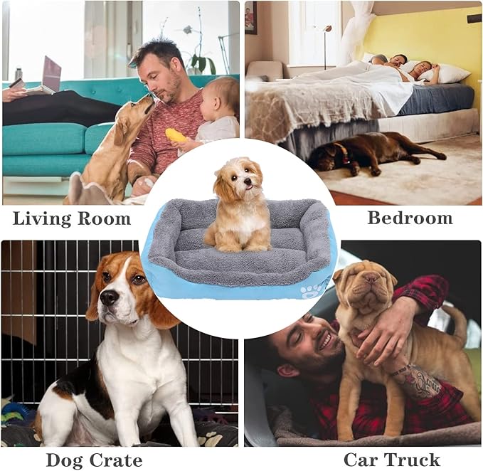 Forever Lover Resulzon Square Dog Cat Beds Mattress Washable Pads Room, Soft Plush Faux Fur Sleeping Pet Fleece Bed Mat for Small Medium Doggy Kitten Puppy, with Anti-Slip Waterproof Bottom (Blue)