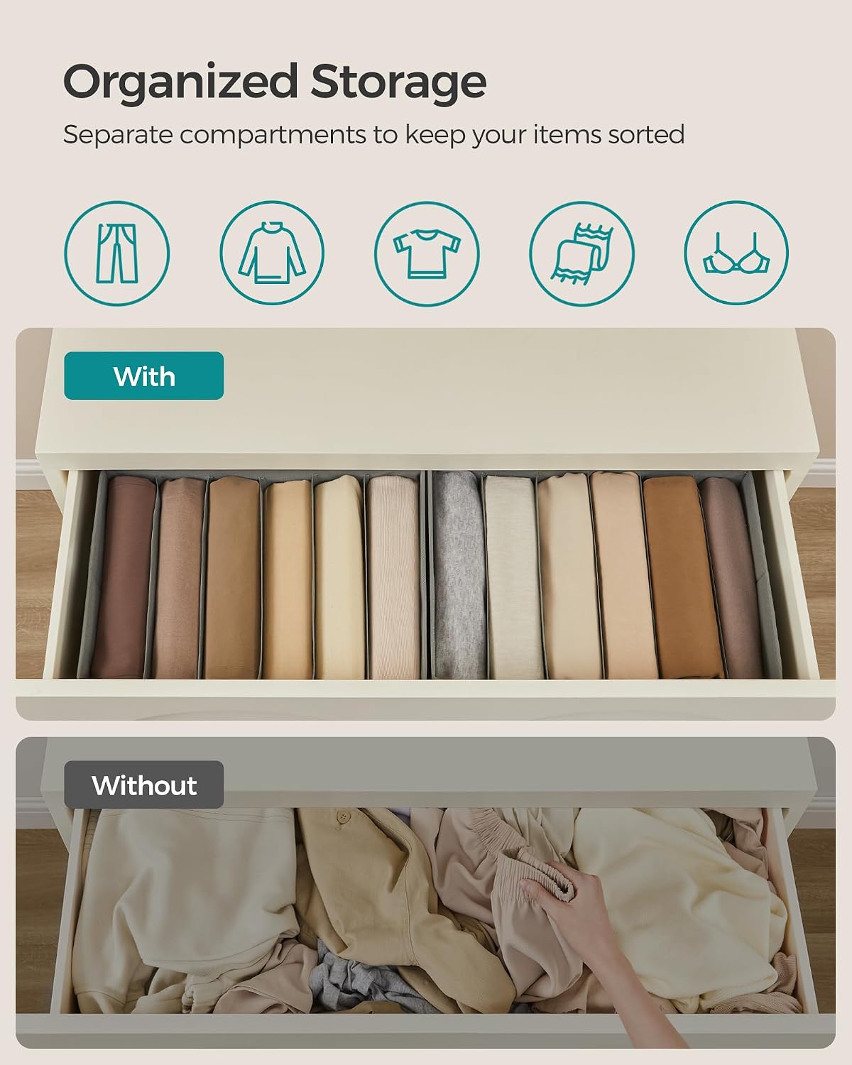 SONGMICS 6 Pack Foldable Wardrobe Clothes Organizers, 6-Compartment