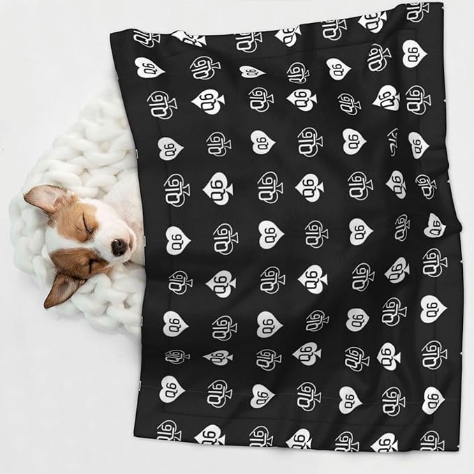 Dog and Cat Blanket in One, Golden Queen of Spades Printed Black, Double Sided Plush Throw with Raised Dot Pattern on One Side and Flat Velvet on Other for Variety