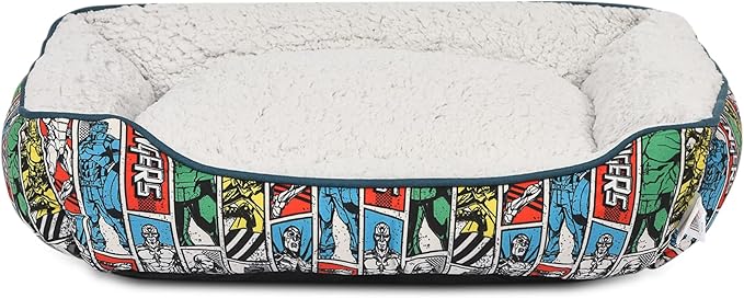Marvel Avengers Comic Book Dog Cuddler Bed | Plush Washable Elevated Dog Bed