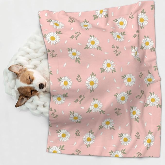Pet Blanket for Indoor Outdoor Use, Shabby Chic Flower Daisy Roses Spring Season Theme Pink, Two Sided Reversible Plush Mat with Bumpy Dot Texture for Patios Crates Portable Bed Companion