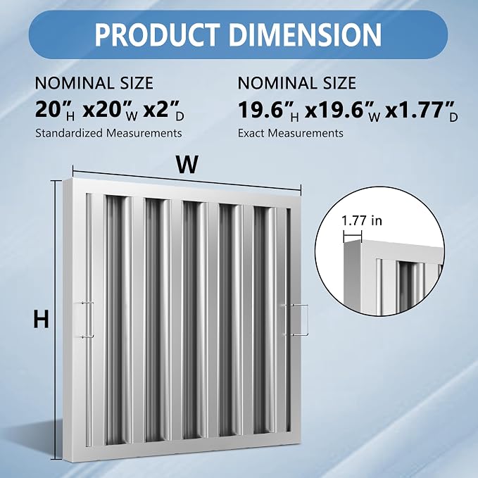 Stainless Steel Commercial Kitchen Hood Filter 19.5W x 19.5H Inch Range Hood