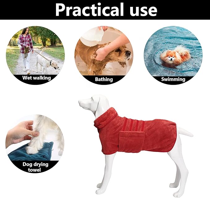 Geyecete Pineapple Grid Fast Drying Super Absorbent Dog Cat Bath Robe Towel - Red, XS