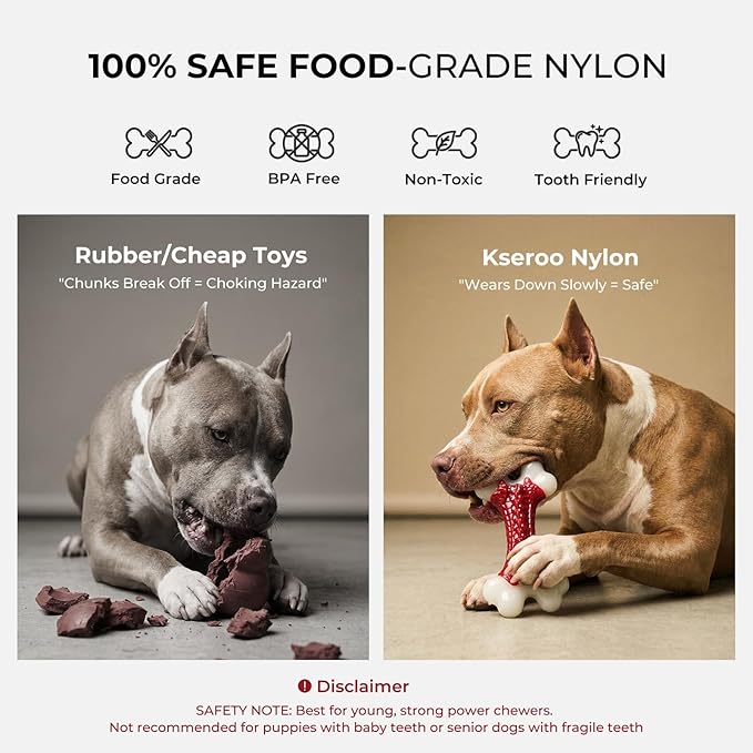 Indestructible Dog Toys for Aggressive Chewers: Beef Flavored Hard Nylon Bone Chew Toys, Tough Dog Chew Toys for Large Dogs, Dog Toys to Keep Them Busy for Medium Large Breed (20-80 lbs), Red