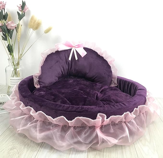 Dog Bed Stylish Lace Princess Nest for Small Puppy Kitten Ribbon Bowknot Princess Pet Bed with Detachable Cushion Pet Furniture
