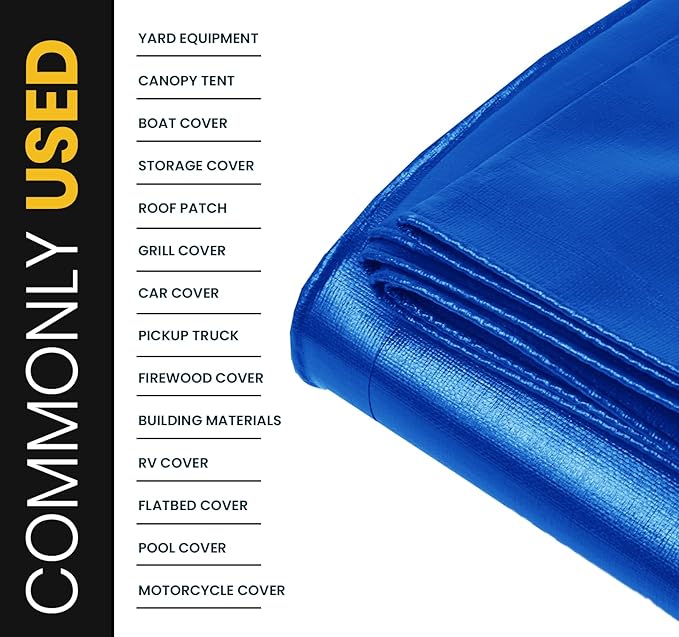 PROTARP Extra Heavy Duty 16 Mil Tarp Cover, Waterproof, UV Resistant, Rip and Tear Proof, Poly Tarpaulin with Reinforced Edges for Roof, Camping, Patio, Pool, Boat. (Blue 10′ X 20′)