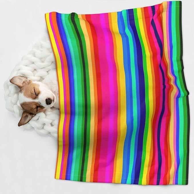 Pet Blanket for Travel and Home, Novel Colorful Mexican Blanket Stripes, Reversible Plush Dot Design with Soft Grip Texture on One Side Perfect for Car Seats Moving Vehicles
