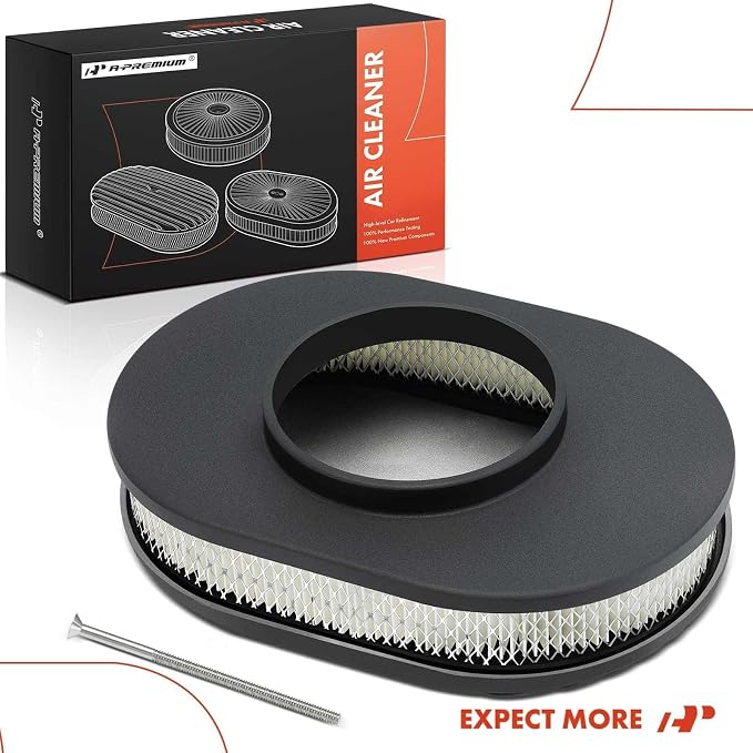 A-Premium Universal 12" Oval Black Air Cleaner Filter Assembly