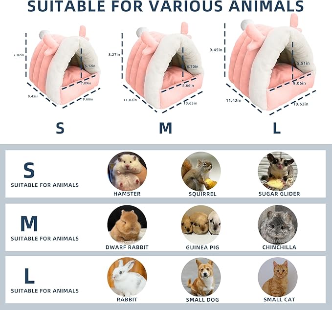 Guinea Pig Hideout, Warm Bed for Guinea Pig,Rabbits, Chinchillas, Cozy Small Animal Winter Shelter (Pink, Large)