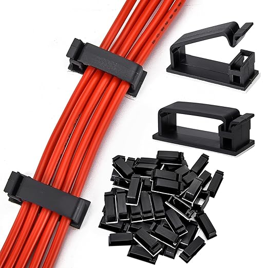 5Pcs Self Adhesive Cable Management Clips,Cable Organizers Wire Clips Cord Holder for PC Laptop Ethernet Cable Desktop Home Office(2.1’’ x 0.75’’ x 0.28’’, Black)