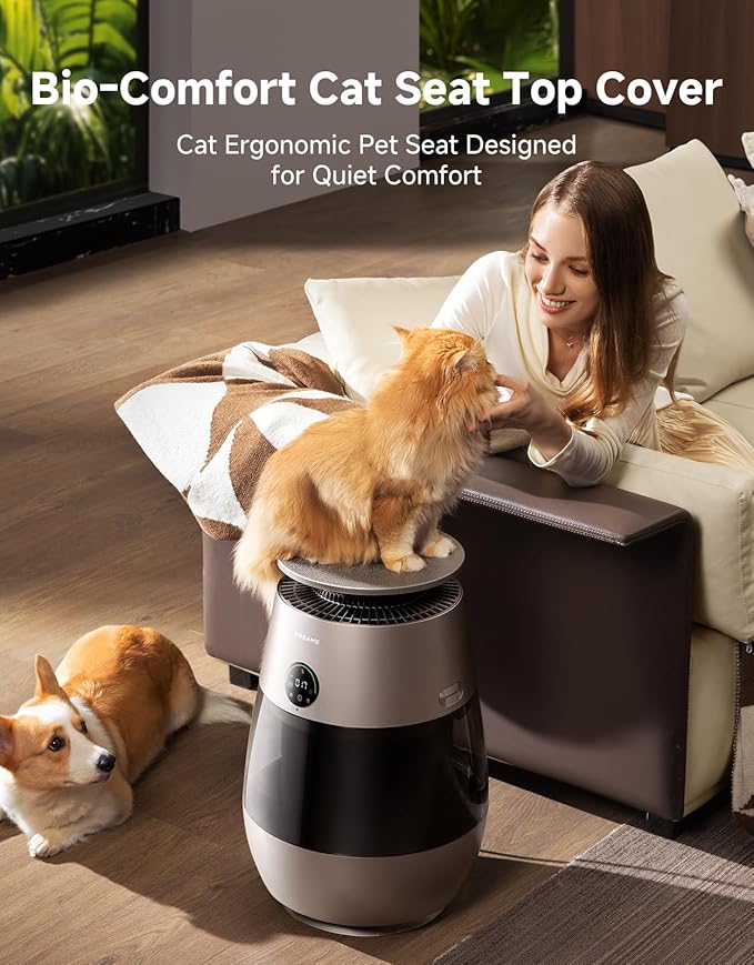 ‌Dreame Pet Air Purifier, Cleans 5,386 ft² in One Hour, 1,346 ft² for Home Large Room, NeverChange 5.4-Year Filters for Odor Purification, 360° Visual Collection of Hair, ‌Pet-Friendly Design, Gold