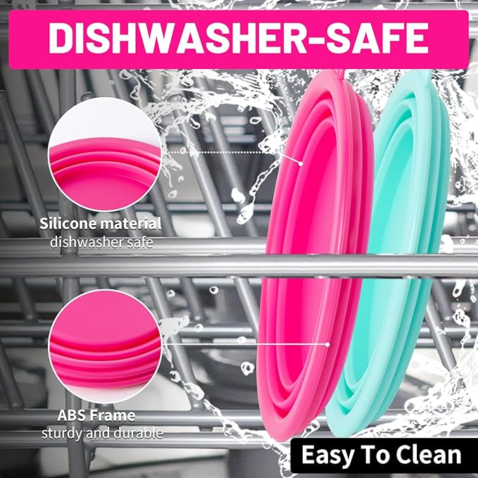 SLSON Collapsible Dog Bowl, 2Pack Macaron Color Pet Travel Bowls Silicone Foldable Water Feeder Dish for Small to Large Dogs Cat Walking Hiking Camping (Macaron Bright Pink and Bright Green, Small)