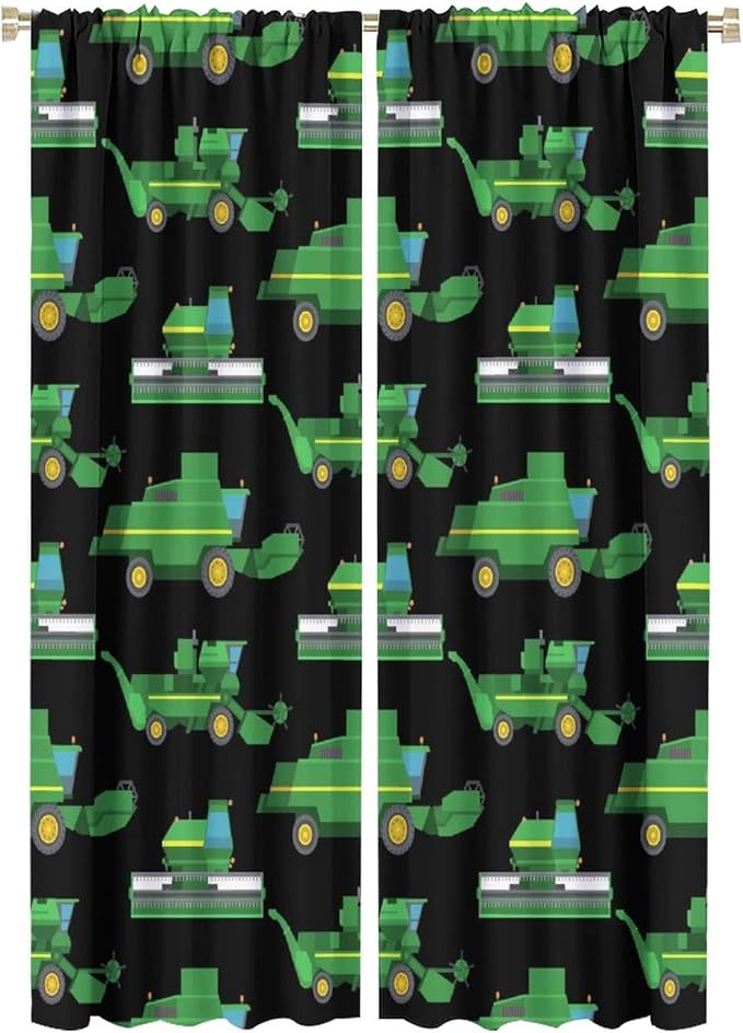Kids Agriculture Machine Window Curtains, Farm Equipment Tractors Transport