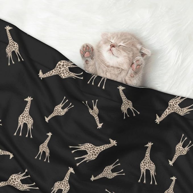 Double Sided Pet Mat for Dog Bed Topper Cat Blanket Furniture Protector, Giraffe Leopard Print On Black, Reversible Plush with Tactile Dot Pattern for Style Change