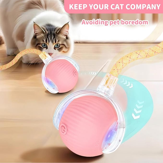 Interactive Cat Toys for Indoor Cats Smart Automatic Ball Rolling for Bored Kitten Pet Upgraded Speedy Moving Chase Dogs Toy Pink Dragonfly