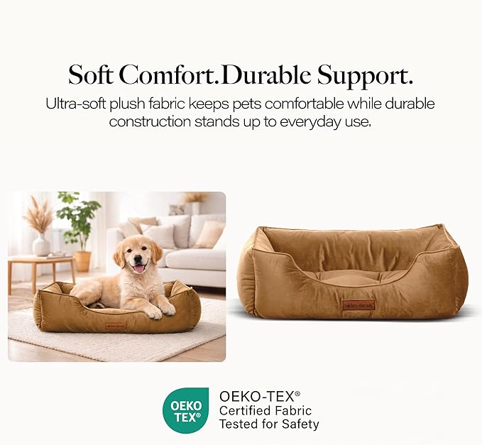 Modern Threads Luxury Dog Bed - Comfortable Tufted Velvet Cushion for Small to Large Dogs - Machine Washable - Durable & Cute Sleep Space for Pets - Pamper Your Pet with Cozy Beds - Caramel