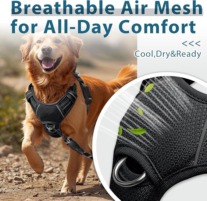 BARKBAY Dog Harness No Pull with ID Tag Pocket - Heavy Duty, Reflective, Easy Control for Large Dogs(Black,XL)
