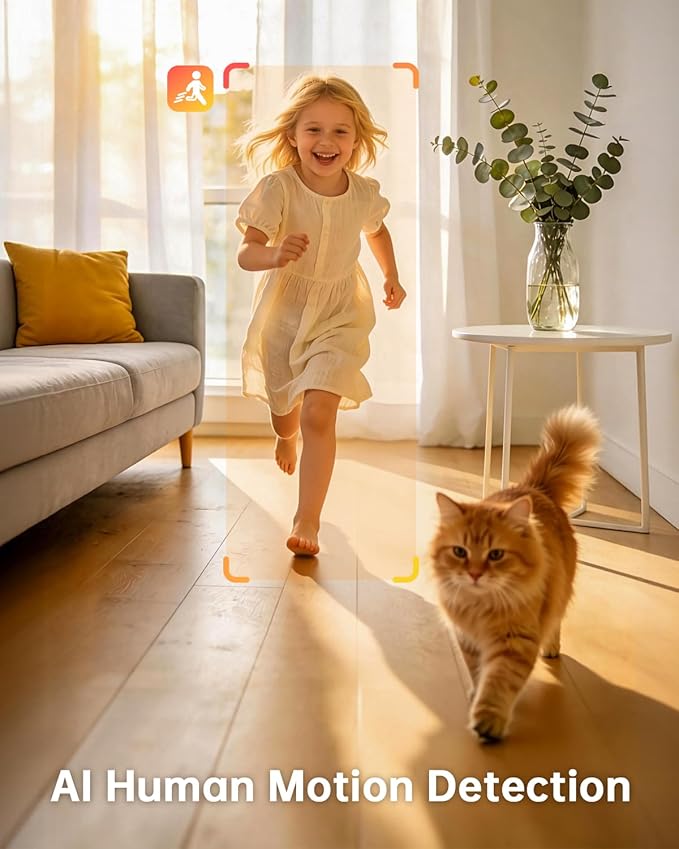 Wireless Indoor Camera: Battery Powered Pet/Dog Monitor with Phone App, 360° Pan/Tilt, Smart Detection, No Wiring Needed, 2K Live Video, Night Vision, Portable Home Cam for Room/Rental/Travel