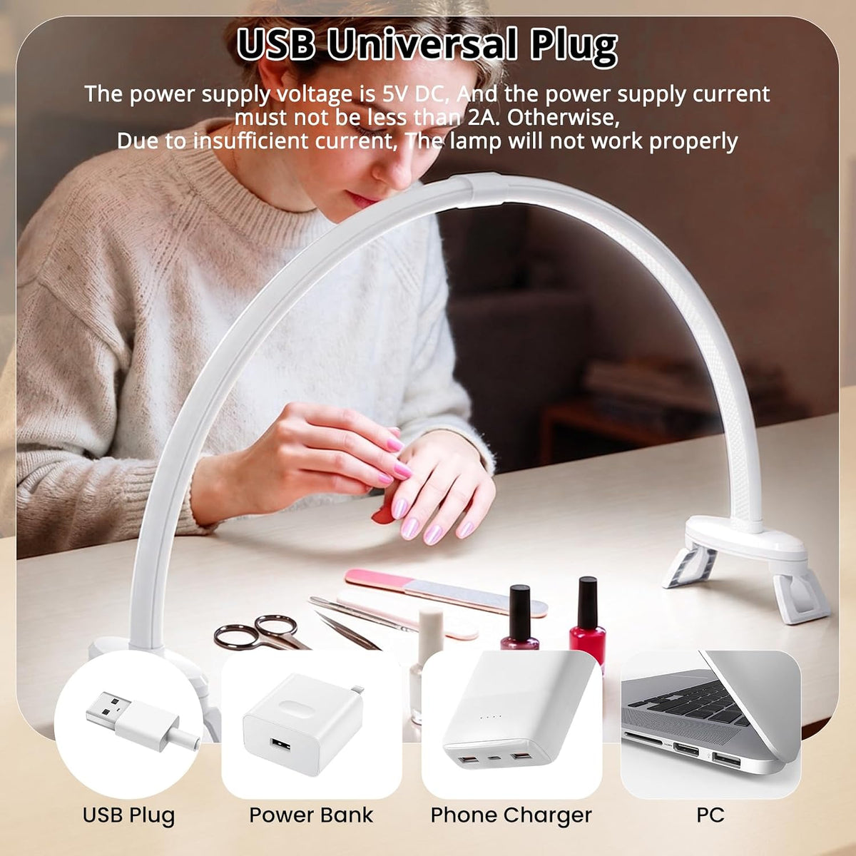 Yokilly Half Moon Light for Nail Desk: 23" Detachable Nail Light for Desk